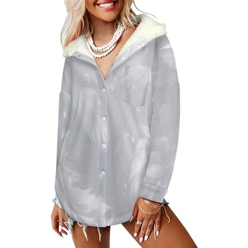 Manteaux à capuche femmes plumes gris clair veste polaire sherpa
