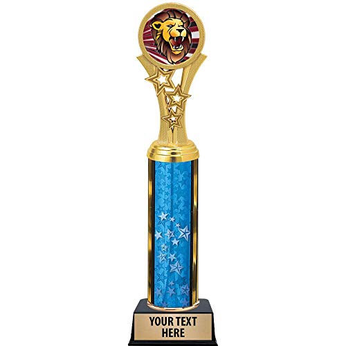 Crown Awards Mascot Trophies, 11" Blue Stars Lion Mascot Trophy Award, Free Engraving Prime