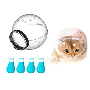 Cat Muzzle for Grooming,Bubble Muzzle and Boots for Nail Trimming,Cat Grooming Mask with Anti Bite,Cat Astronaut Helmet,Cat Breathable Muzzle and Silicone Paw Covers