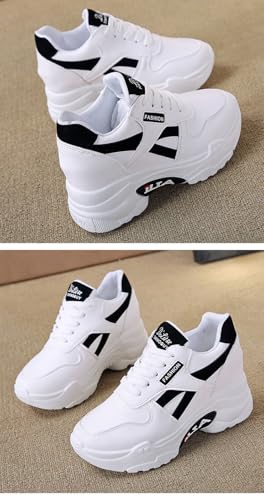 Women's Platform Sneakers White Fashion Casual Shoes with 8cm Hidden Wedge Lift, Comfortable Lace-Up Low Top Sport Shoes for Women4