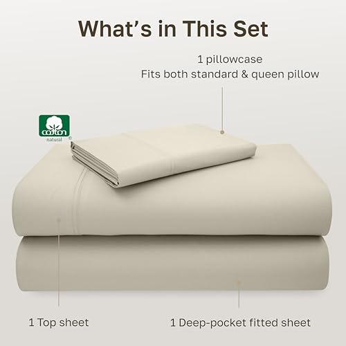 Image of California Design Den Luxury Twin Sheet Set - 100% Cotton, 600 Thread Count Deep Pocket Twin Sheets, Soft Hotel-Quality Bedding with Sateen Weave - Ivory (Warm Cream)