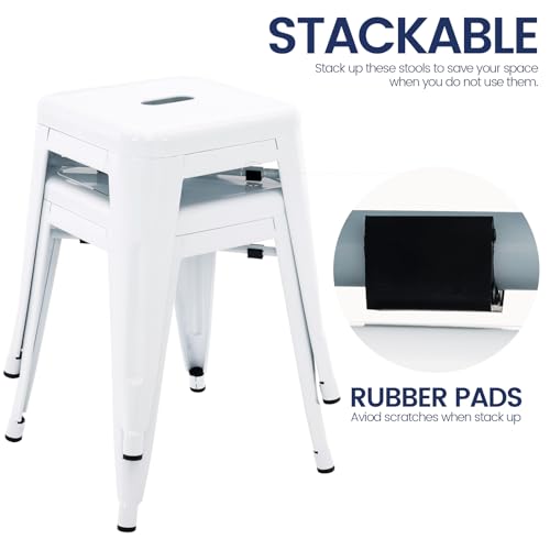 Image of Brage Living 18 Inch Industrial Metal Stools Set of 2, Short Stackable Classroom Stools, Backless Metal Dining Chairs for Indoor Outdoor, Kitchen (White)
