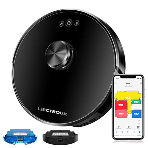 Liectroux Robô aspirador de pó XR500 com navegação LIDAR, Sucção forte 5000Pa, 110/220V Bivolt, Aspirador Robótico com Tank e Esfregona,Agenda, Recarga automática e retoma a limpeza, 2.4G WiFi, Salve vários mapas, 130min Tempo de execução, Fronteira Virtual, Zonas No-Go, Ideal para animais de estimação e casas maiores, funciona com Alexa