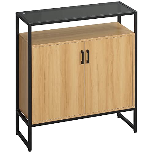 HOMCOM Buffet de Cuisine Meuble de Rangement Bureau avec Placard 2 Portes et 1 étagère en Bois et Verre - 82 x 30 x 98 cm - Cadre en métal Noir