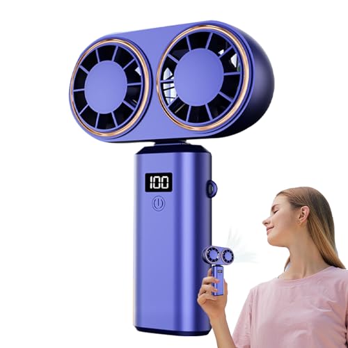 Ventilador Portátil | Pequeño Portátil | Dos Cabezales Ligero con Pantalla Digital 5 Velocidades para Playa Senderismo Gimnasio Escuela Camping Festival Deportes
