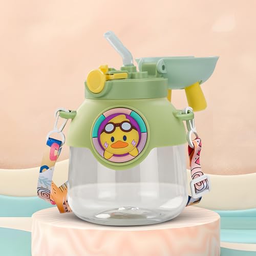 Image of Baybee Bubbly Kids Sipper Water Bottle 670ml | BPA Free & Leakproof Safe Sipper Bottle with Straw | Cute Rabbit Design Smooth Sipping with Handle & Neck Strap, Flip Lid for School Kids & Babys (Green)