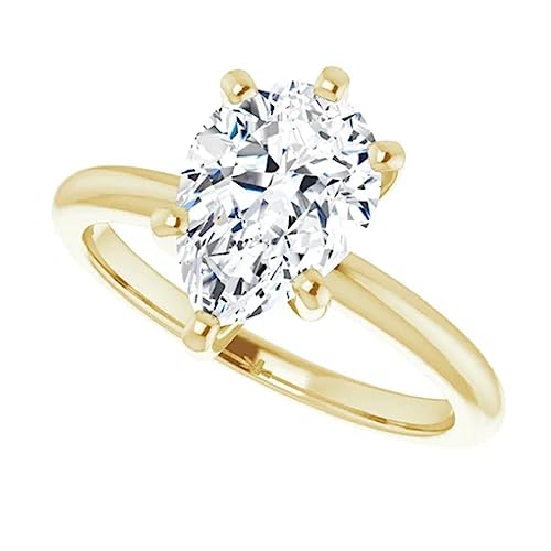 14K Solid Gold Handmade Engagement Ring 1.50 CT Pear Cut Moissanite Diamond Solitaire Wedding/Bridal Ring for Women/Her Propose Ring (Yellow)