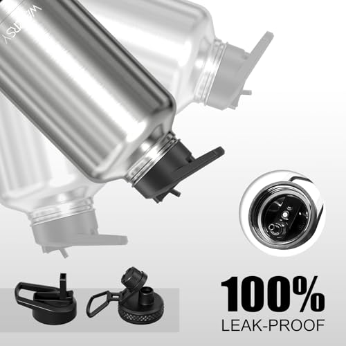 Image of 64oz Insulated Water Bottle (Cold for 48 Hrs),BPA Free&Leak Proof,Half Gallon Stainless Steel Water Flask,Water Jug with Straw Spout Lids for Gym,Hiking,Camping,Stainless