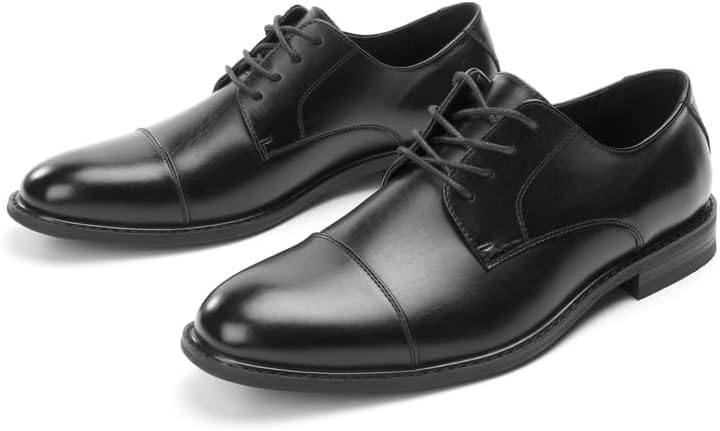Mens Classic Dress Oxfords, Wingtip Prince Modern Formal Lace Up Shoes, Round Toe, TPR Outsole - Image 6