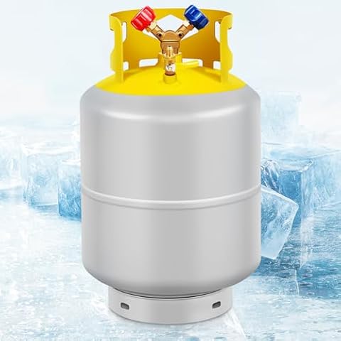 50 LB Recovery Tank, Reusable Reclaim Cylinder Tank 1/4 SAE Y Valve Double Valve HVAC Recovery Tank Large Capacity Gray Yellow Upgraded Cover