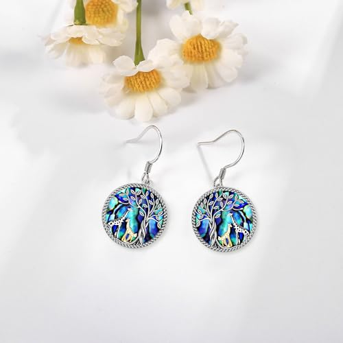 ONEFINITY Giraffe Tree of Life Earrings Sterling Silver Giraffe Abalone Shell Dangle Drop Earrings for Women Jewelry Gifts2