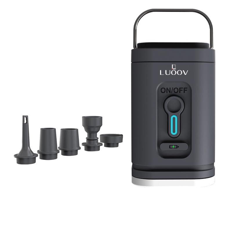 Tiny Mini Portable Electric Air Pump,1200mAh Rechargeable Battery Air Mattress Pump,Mini Inflator Pump with 5 Air Nozzles, Perfect for Air Mattress Bed,Swimming Pool Floats Toys (Gray)