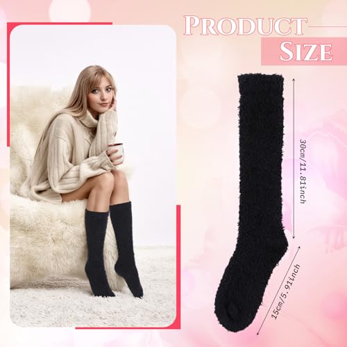 2 Pairs Fuzzy Socks for Women Soft Warm Fluffy Knee High Socks Winter Cozy Long Stockings2