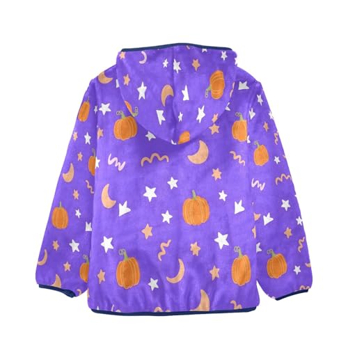 Pumpkins Stars Moons on Purple Toddler Fleece Jacket Girl Boys Hooded Fleece Jacket Coat Warm Outwear Zip-up 3-10T2
