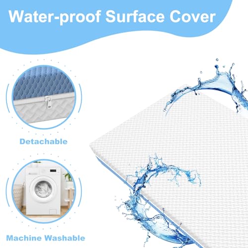 Image of 5 inchx 27.5 inchx52 inch Mattress, 2-Stage Dual-Sided Odorless & Noiseless Glue Free, 2 Independent Foam Layers, Water-Proof, Detachable and Washable, Pure White & Blue