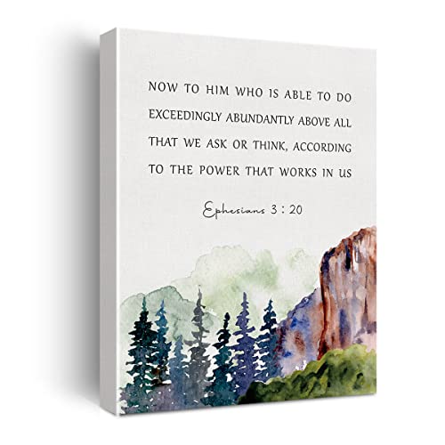 Inspirational Bible Verse Canvas Print Decor Watercolor Ephesians 3 : 20 Christian Wall Painting Posters 12”X15”Scripture Home Office Decoration (Framed)