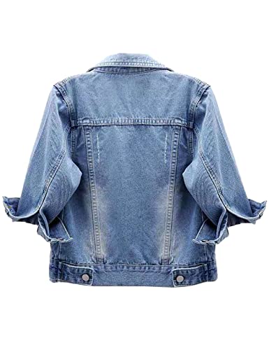 Locachy Womens 3/4 Sleeve Short Denim Jacket Lapel Button Down Cropped Trucker Jean Jackets Coats2