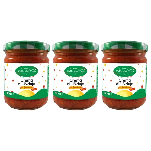 Crema Nduja Picante Calabrese, Salami Untable Y Cremoso, Crema Artesanal Made In Italy Con Pimientos Picantes En Aceite De Oliva, 3 Tarros De 180gr