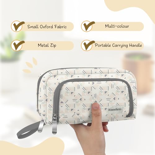 Image of Pencil Case for Teens Adults Girls, Large Capacity Pencil Pouch for Office College School, Multifunctional Portable Organizer for Cosmetics Stationery Supplies (Creamy Geometry)