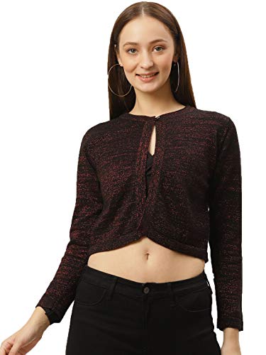 Image of Style Quotient Women Black & Red Shimmered Crop Button Shrug