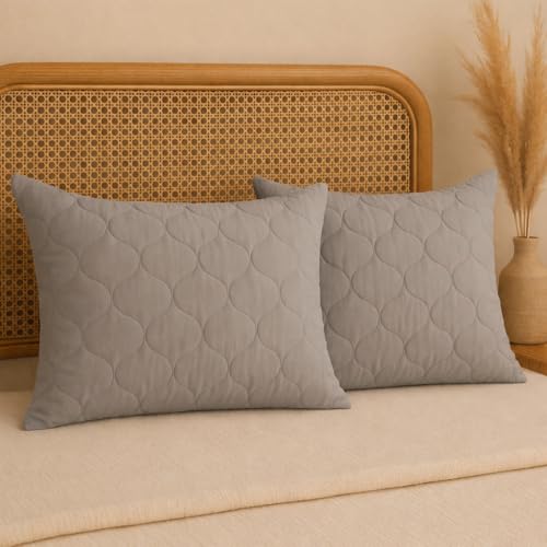 Image of LA VERNE Microfiber Virgin Microfibre Blown Technology Filled Luxurious Anti Bacterial Cloth Sleeping Pillow Pack of 2 (27X16 Inch) (2, Greyy, 27.5X17)