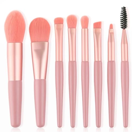 Kit de 8 Mini Pincéis para Maquiagem, com Estojo Transparente de Viagem (Rosa, x)