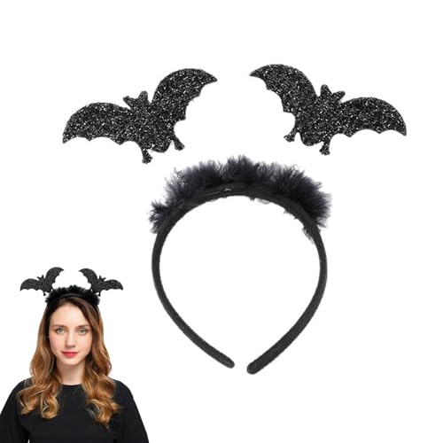 HERBINSOLS Halloween Headbands Halloween Black Bat Headbands for Adults - Black Glitter Fluffy Head Hair Band - Fancy Dress Costume Accessories