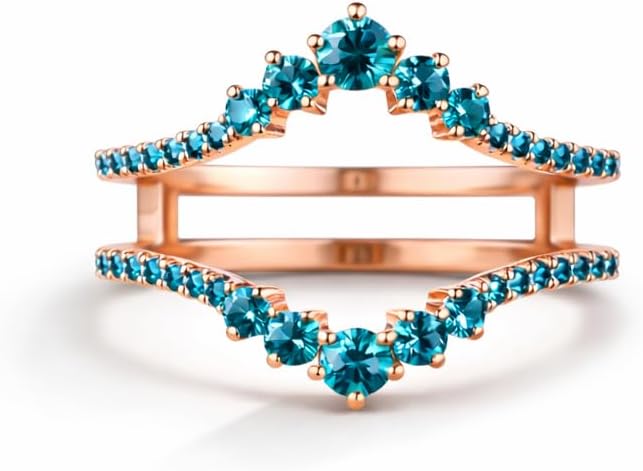 Swiss Blue Topaz Engagement Ring Enhancer 18K Rose Gold Art Deco Wedding Guard Band Unique Bridesmaid Jewelry Gift for Women