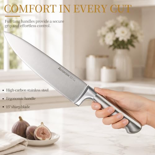 Image of Astercook Knife Set for Kitchen with Block Sharpener 14Pcs Dishwasher Safe | Full Tang Stainless Steel Knives and Anti-Slip Ergonomic Handle Utensils Set