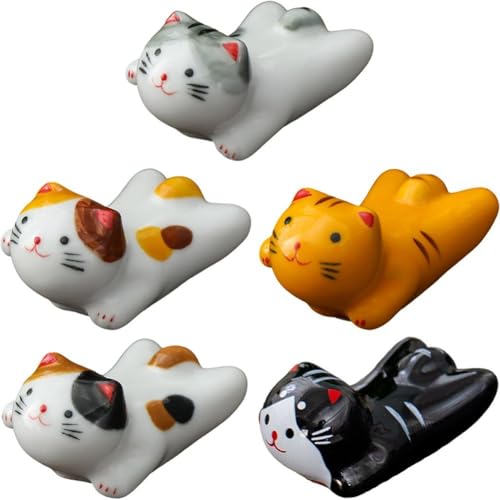 Toivexa かわいい 猫 箸置き 陶器 キッチンツール 箸ラック テーブルウェア アクセサリー 5個入り スタイル2