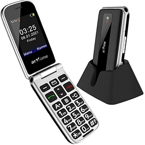 artfone Big Button Mobile Phone for Elderly, Senior Flip Phones Sim Free Unlocked GSM Mobile Phone with Dock, 2.4" LCD Display, SOS Button, Talking Numbers, FM Radio, Torch, 1000mAh Battery Cover