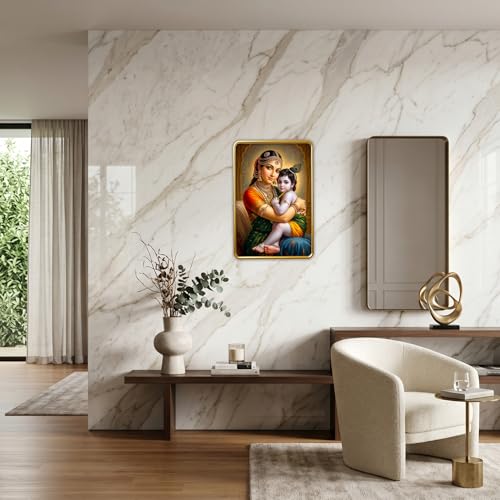 Image of Dharvika Innovations Kanha Maa Yashoda WIth Bal Krishna photo frame for pregnant women with golden Slim, Sparkle Coated Lamination frame 1867 30 x 45 cm (Design 6)