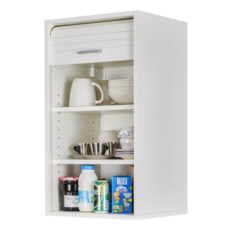 SIMMOB Meuble de Cuisine Blanc A Rideau 2 Etagères 40 x 72 x 35 cm