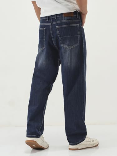 Image of Urbano Fashion Men's Loose Baggy Fit Washed Denim Jeans Non-Stretchable
