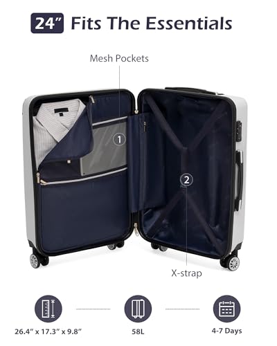 Image of Coolife Luggage, Suitcase with Durable and Lightweight, Checked Luggage with PC+ABS Hardshell, Dual Spinner Wheels, TSA Lock, and YKK Zipper (wine wind new, M(24in))