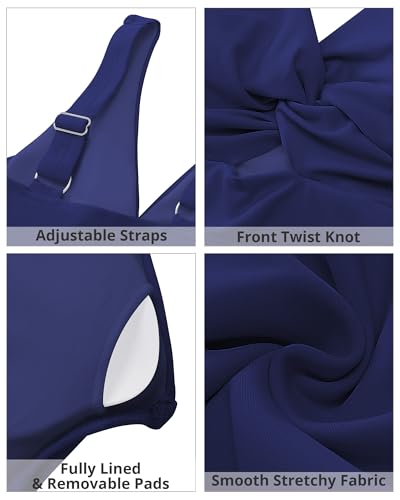 Image of GRAPENT Bikini Tops for Women Cropped StrapCore Tankini Tops Beach Padded Knot Twist Cut Out Adjustable Swimwear Top Only