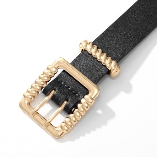 XZQTIVE Leather Belts for Women Classic Black Belt Belt with Gold Square Buckle for Jeans Pants,1.1" width3