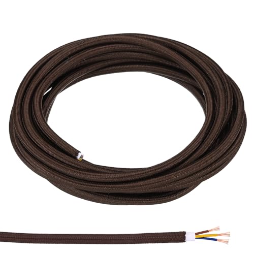 Cordon électrique vintage tressé PATIKIL 3 fils 18AWG en tissu marron foncé pour lustre 5m