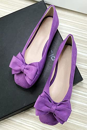 TN TANGNEST Women's Casual Flats Comfortable Suede Square Toe Bowkont Dress Flats Slip On Ballet Shoes Soft Walking Flats2