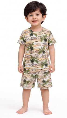 Image of Kids Dress for Boys | Round Printed Neck Half Sleeve T-shirt and Pant Clothing Set for Baby Boys