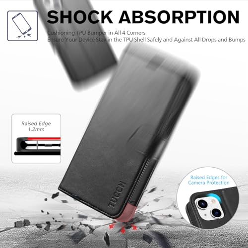 Image of TUCCH Wallet Case for iPhone 13 (6.1 inch) 2021, 3 Card Holders, Black | RFID Blocking, Viewing Stand, Shockproof TPU Shell, PU Leather, Magnetic Closure, Protective Folio Flip Cover