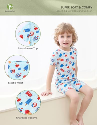 Boys Girls Pajama Set Toddlers 2 Piece Unisex Kids Pajamas Pjs Short Sleeve Snug Fit Rayon Sleepwear 2T-5T2