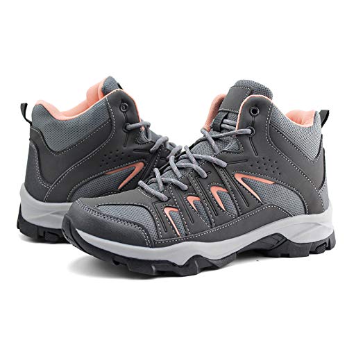 Jabasic Womens Mid Hiking Boots Lightweight Outdoor Trekking Shoes (7,Grey/Pink) #TOP4
