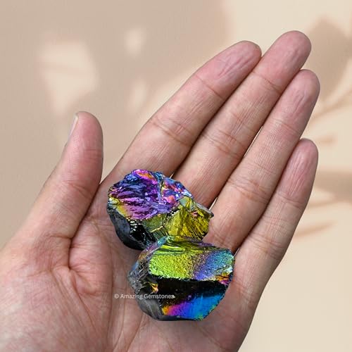 Image of Amazing Gemstone 2 Pieces Titanium Aura Quartz Raw Crystals and Healing Stones, Natural Rocks for Meditation and DIY Raw Stones and Crystals
