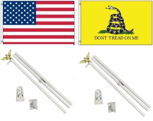 moon knives 3x5 USA American & Gadsden White Snake Flag & White Pole Kit Set - Party Decorations Supplies for Parades - Prime Outside, Garden, Men Cave Decor Flag