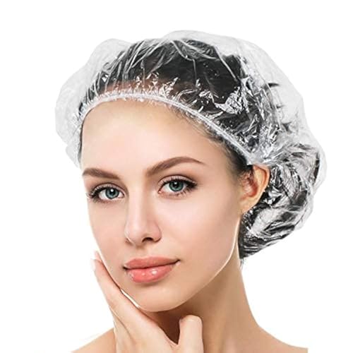 Auban 100PCS Disposable Shower Caps, Hair Cap Large Plastic Clear Thick Waterproof Bath Caps For Women, Hotel Travel Essentials Accessories Deep Conditioning Hair Care Cleaning Supplies(17.3")