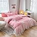 Girls Lace Bedding,Full Comforter Cover Set, Chic Ruffled Duvet Cover with Lovely Bow,Princess Style 1 Duvet Cover with 2 Pillowcases, No Comforter-Bright Pink,Full Size