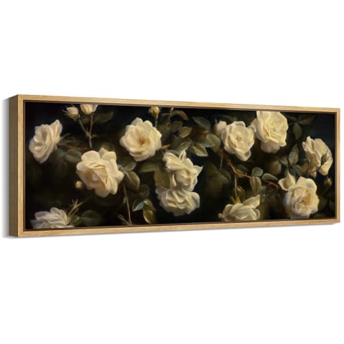 MUDECOR Large Framed Canvas Print Wall Art Elegant White Roses