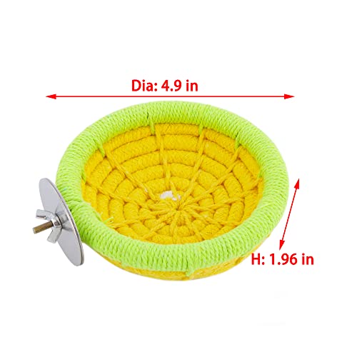 Image of Bird Breeding Nest Canary Finch Parrot Weave Cotton Rope Bed Cage Perch Hatching House (4.9 inch, Yellow)