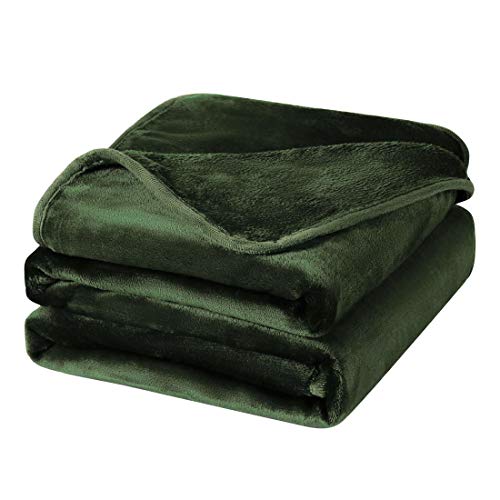 PiccoCasa Manta Cama, Manta para Sofá de Franela Lana Reversible, Mantas Ligeras de 100% Microfibra Suave Caliente para Cama Sillón Coche Oficina, Verde Oliva 168x230cm Cover